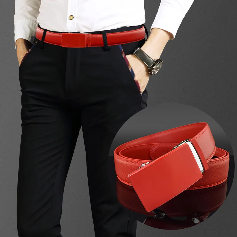 Men's High Quality Automatic Buckle White Belt Men 3.5cm Waist Straps for Jeans Fashion Golf Synthetic Leather Business Designer