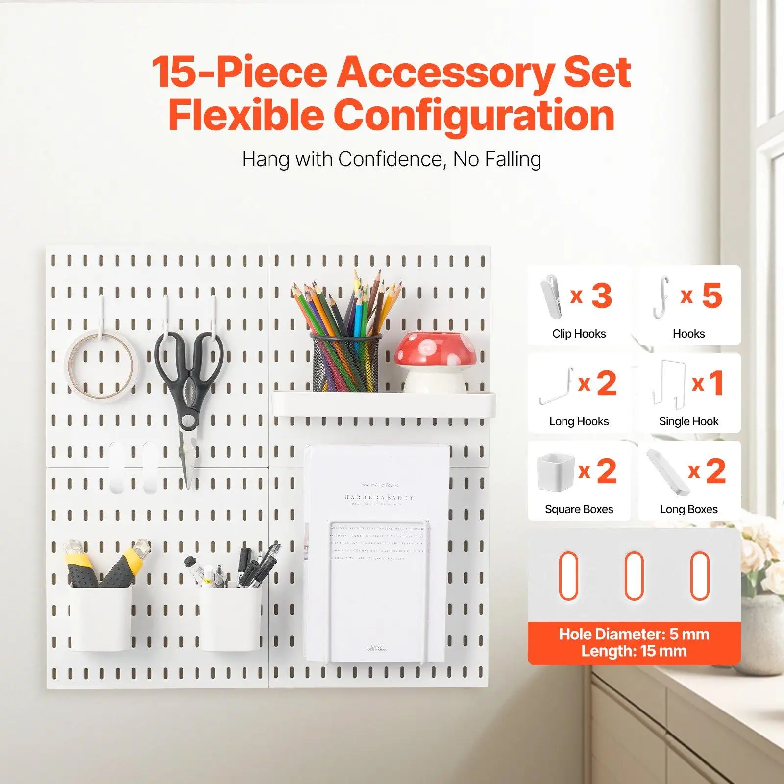 Modular Plastic Pegboard Wall Organizer Combination Kit 11x11 Inch 4 Panels DIY Hole Board Storage Display System for Craft Room Garage Kitchen Tool Organization Home Office Accessories White view 5