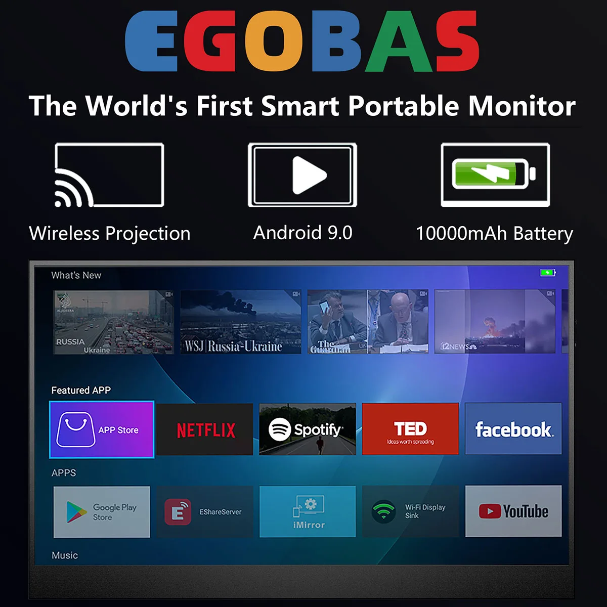 Imagem -02 - Egobas-monitor Portátil Inteligente Android 156 Bateria 10000mah 4k Touchscreen Google Play Computador Portátil Telefone Xbox Ps45 Switch