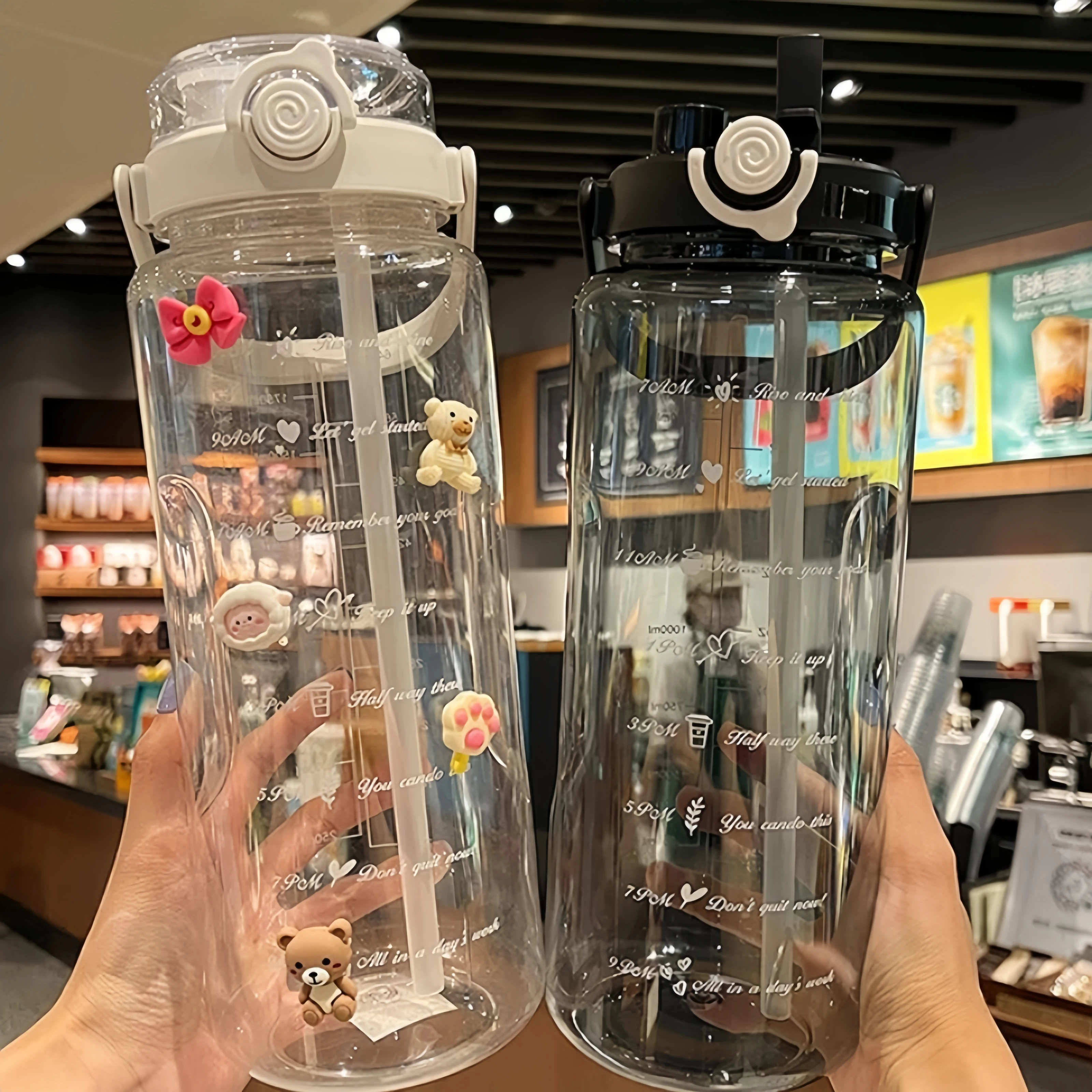 

1.5/2Liter Large Capacity Portable Travel Bottles Plastic Cold Juice Water Cup Sport Straw Water Bottle with Time Scale Outdoor