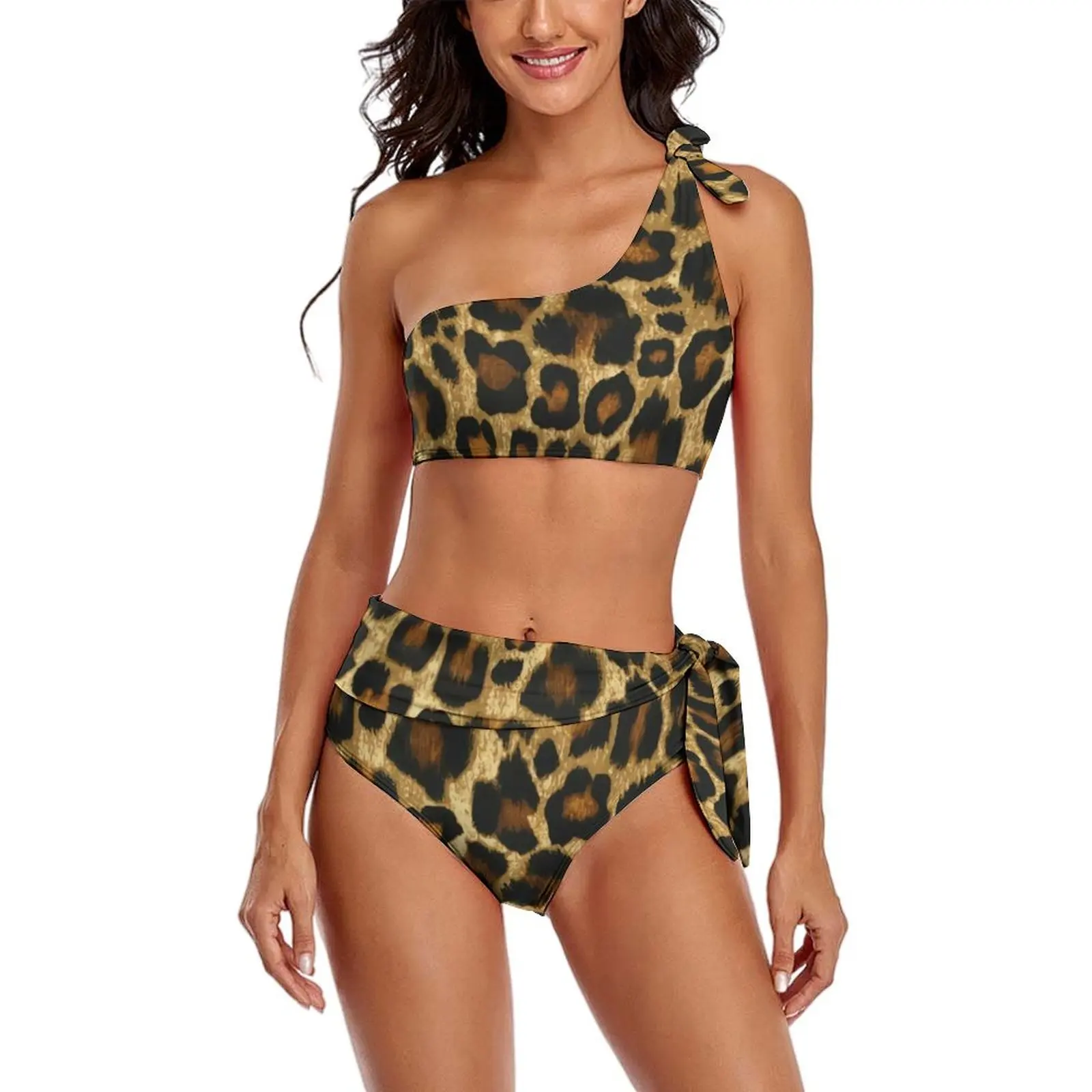 

Stylish Leopard Bikini Swimsuit Animal Print Pattern High Waist Swimwear Sexy Custom Bikinis Set Female Push Up Feminine Bikinis