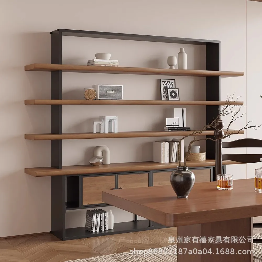 Solid wood bookshelf shelf floor-to-ceiling multi-layer display storage reading bookcase integrated against the wall living room