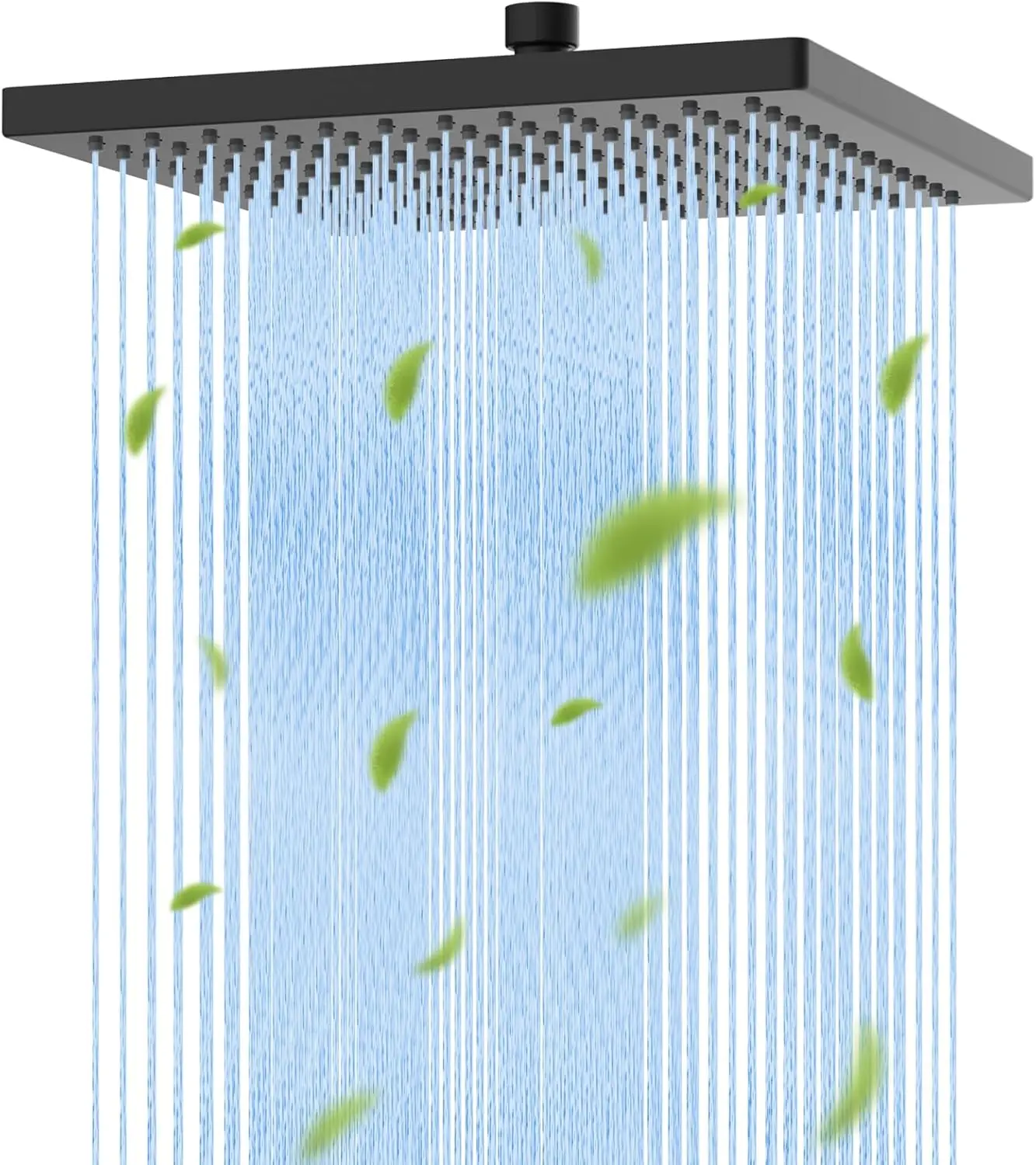 

10'' High Pressure Rainfall Shower Head, Square Waterfall Design with Adjustable Brass Ball Joint in Matte Black