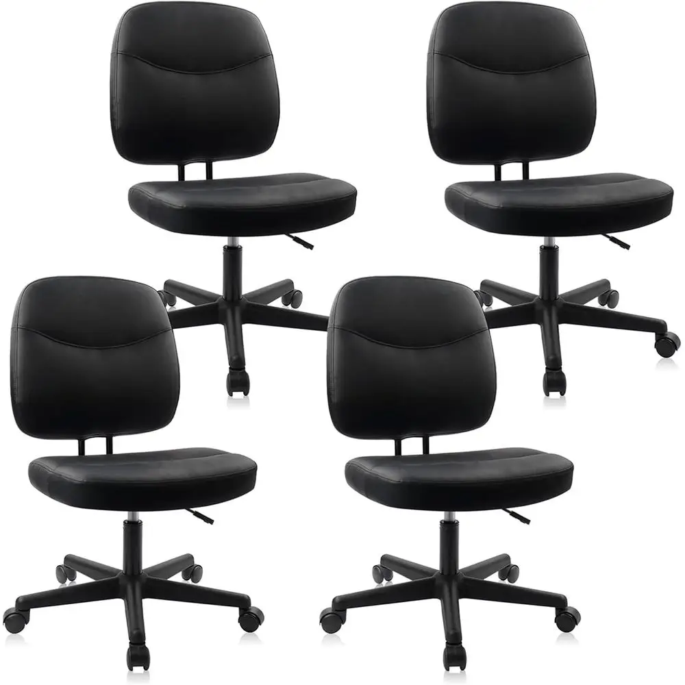 

Эргономичное настольное кресло из искусственной кожи с низкой спинкой и поясничной опорой, поворотом и колесами, регулируемой высотой, черный, 4 шт.