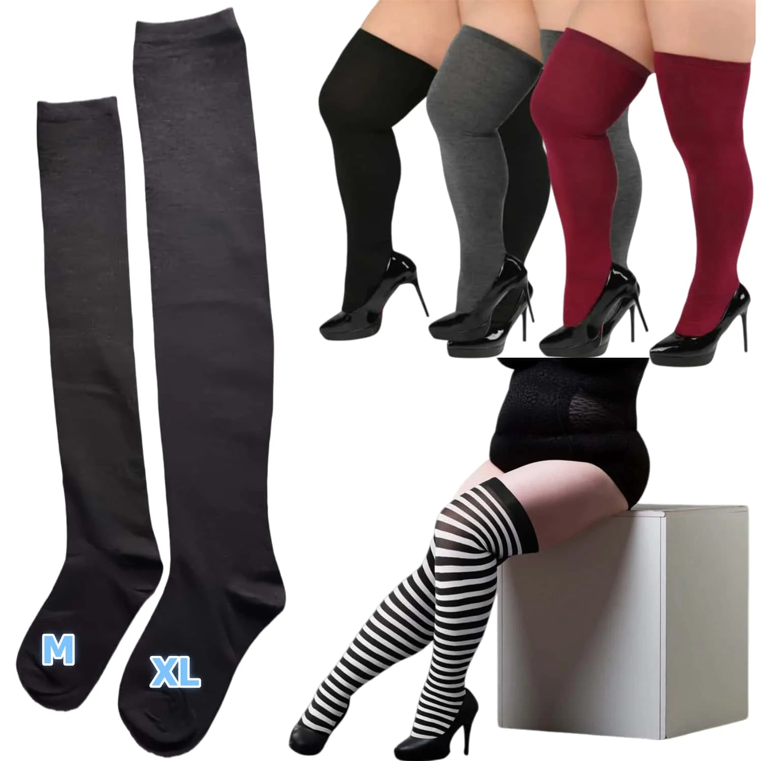 

Knee High Socks Plus Size Colorful Thigh High Stockings Over Knee Sock Up To 200Lbs JK Uniform Style Fashion Elastic Comfortable