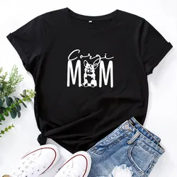 Corgi Mom Women Short Sleeve Tshirts Woman Graphic Tee Loose Funny T Shirt Women Top Harajuku T Shirt Femme Dog Mom Clothes