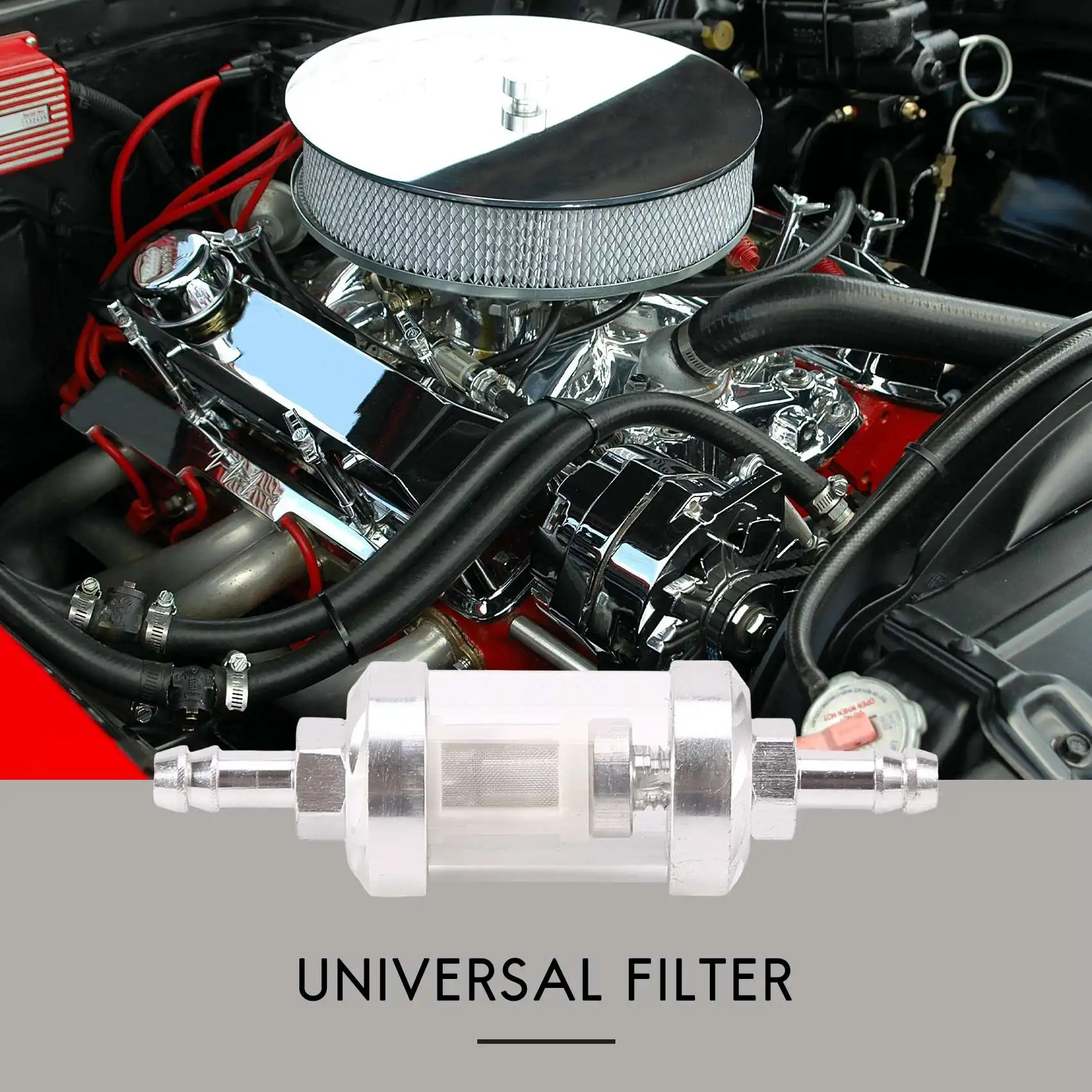 Universal Chrom Glas Kraftstoff Benzin Rohöl Motor Inline Filter 5/16 "8mm Silber für Motorräder LPY