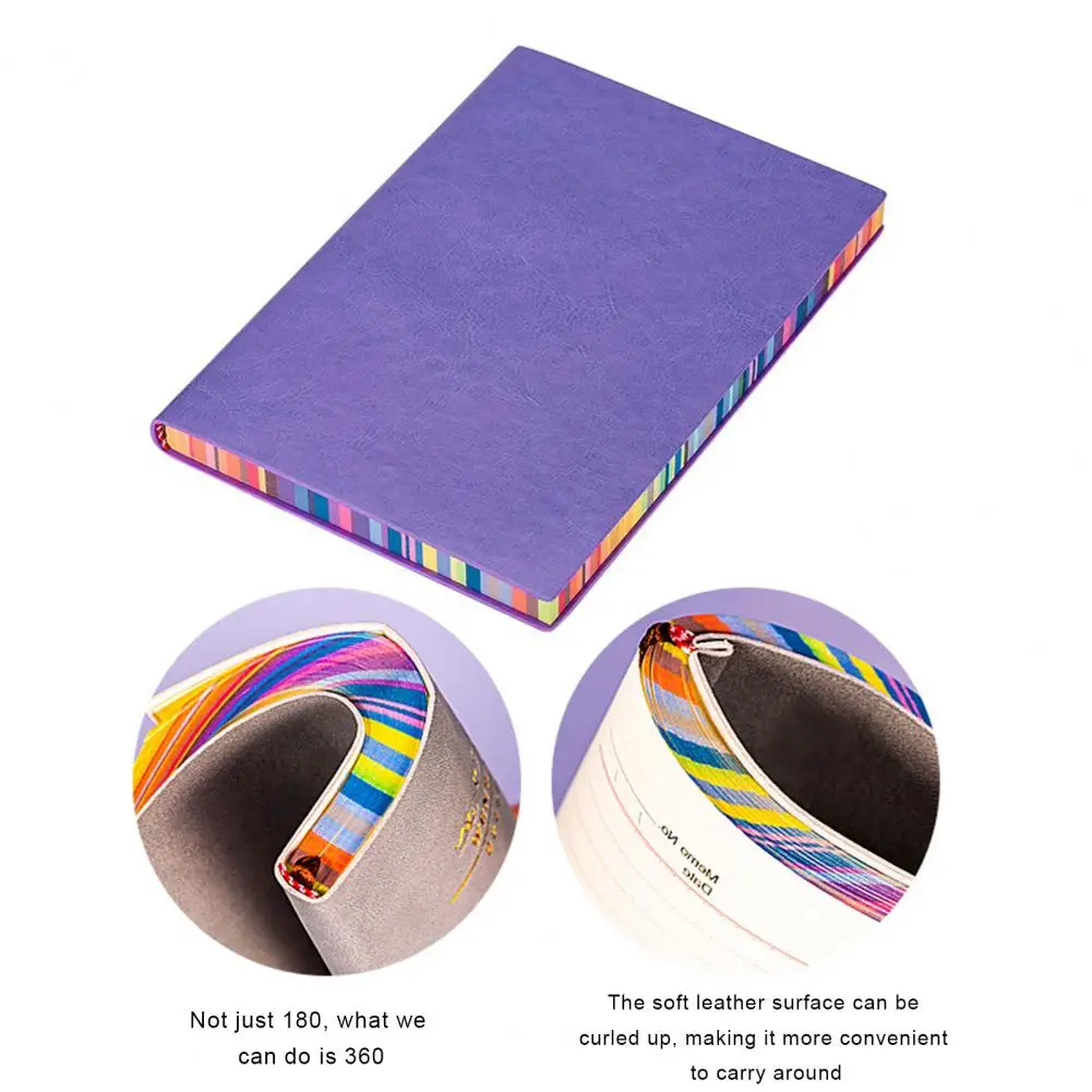 Strong Binding Technology Notebook Thickened Rainbow Color Edge Faux Leather A5 Notebook with Strong Binding Smooth for Office