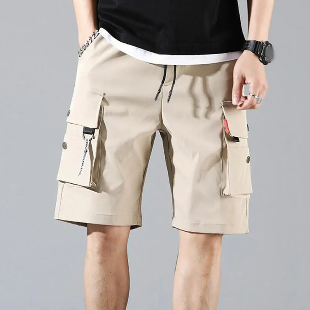 Heren Cargo Short Effen Kleur Meerdere Zakken Korte Broek Zomer Elastische Tailleband Trekkoord Cargo Short Casual Heren Shorts