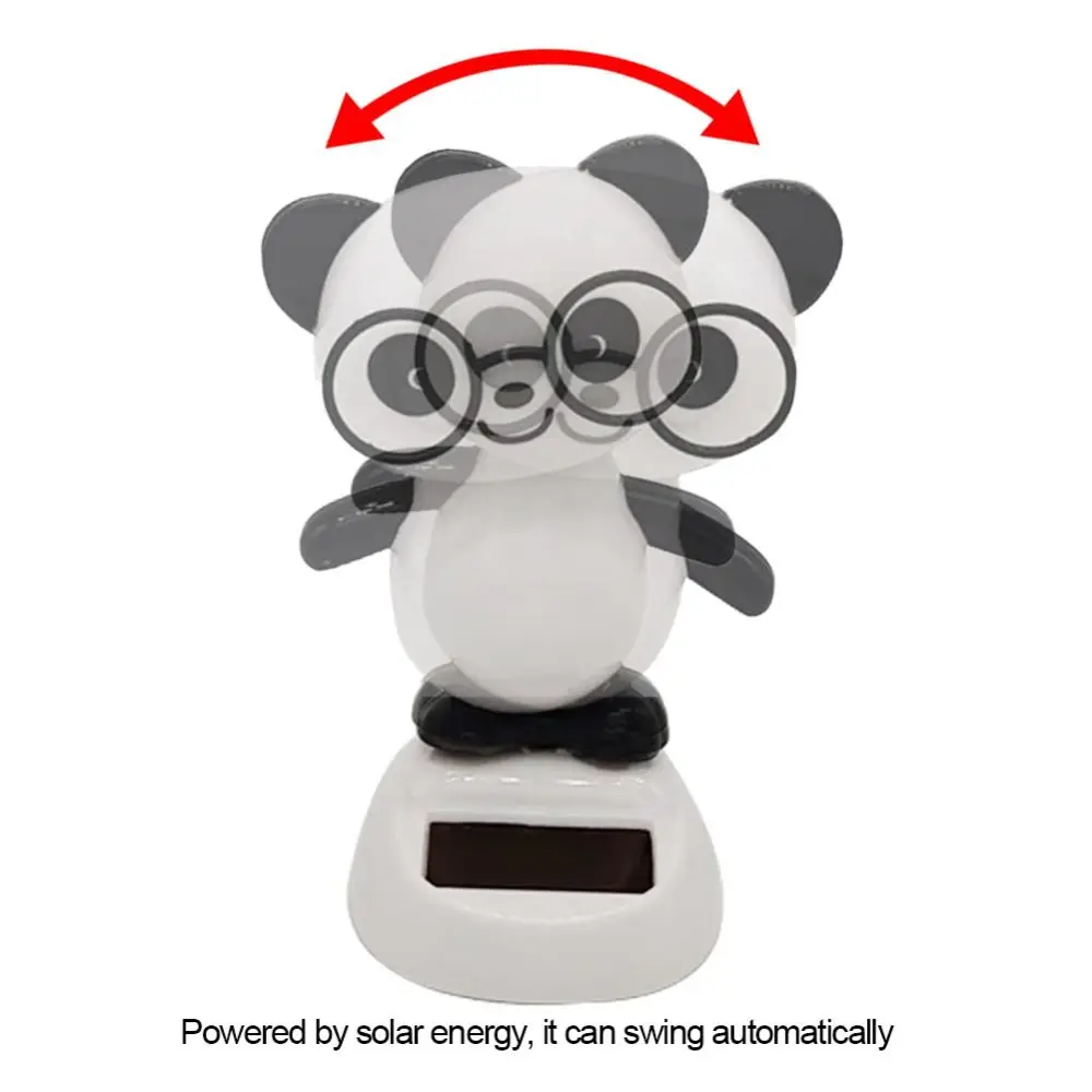 Solar Power Panda with Glasses Automatic Head Swinging Doll Car Dashboard Ornament Gift Auto Decortion Interior Car Pendant