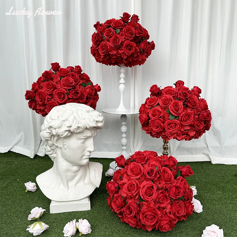 Customized Size Red Rose Artificial Flower Ball Wedding Table Centerpiece Ball Event Party Decor Road Lead Floral Arrangement