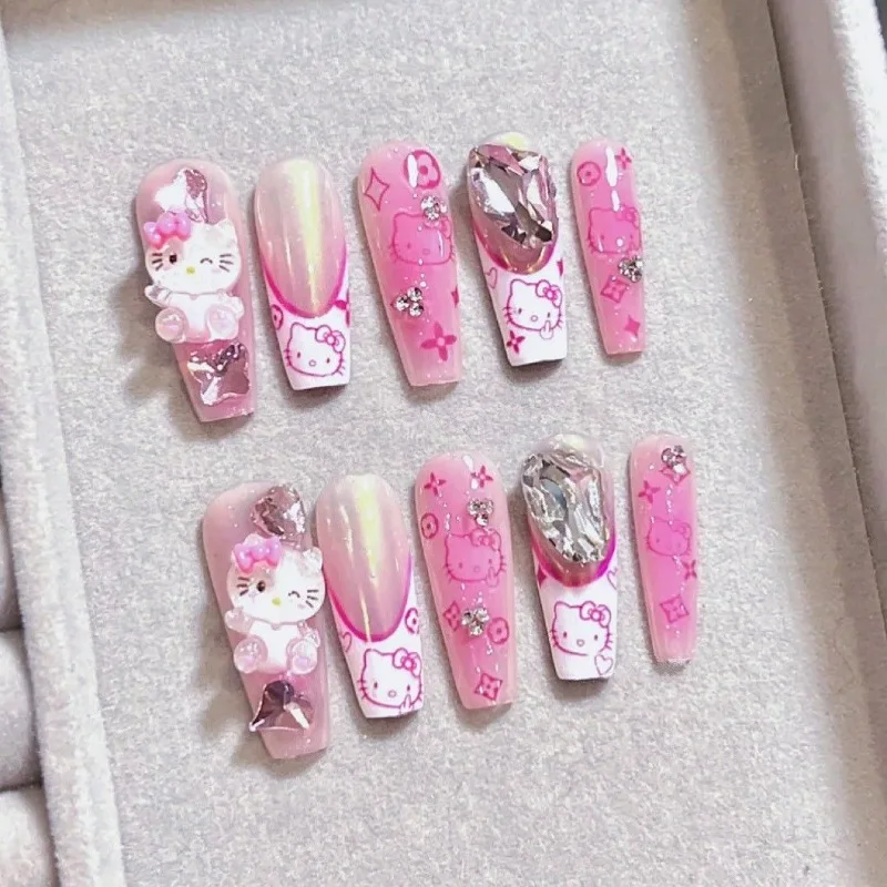 

Hello Kitty Anime Kawaii Sanrio Ins Girls Handmade Nail Sticker Cute Cartoon Wearing Nail Patches Decoration Gifts Toys