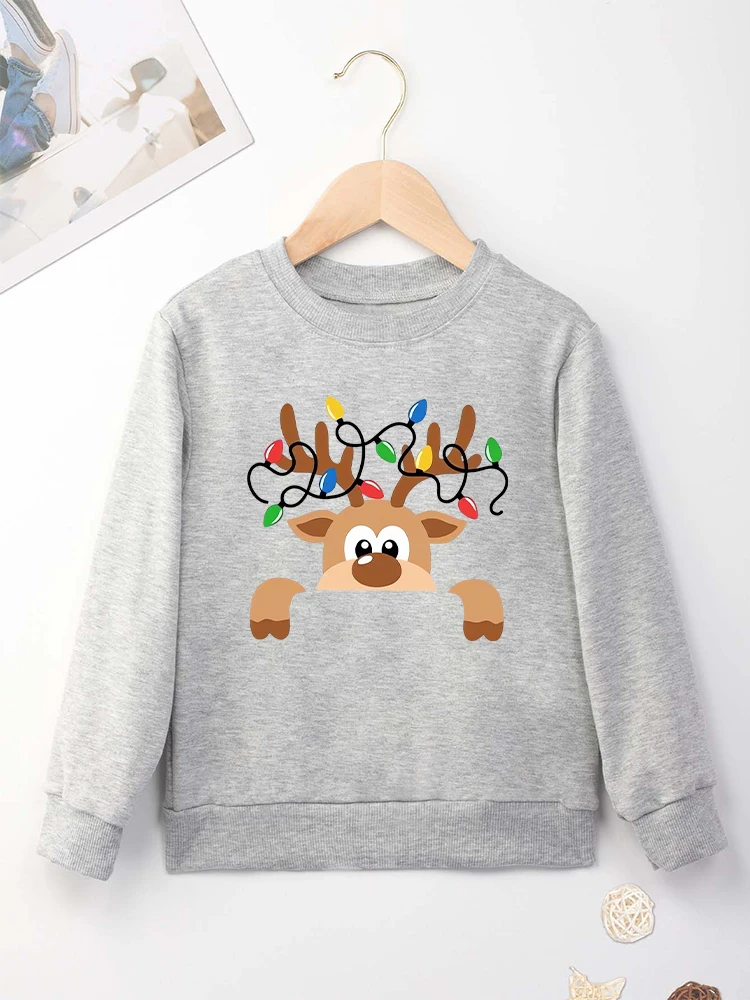 Cute Christmas Reindeer Baby Clothes 2-14 Years Boy Girl Sweatshirt Fashion Kawaii Harajuku Xmas Vibe Kids Hoodie Cheap Hot Sale