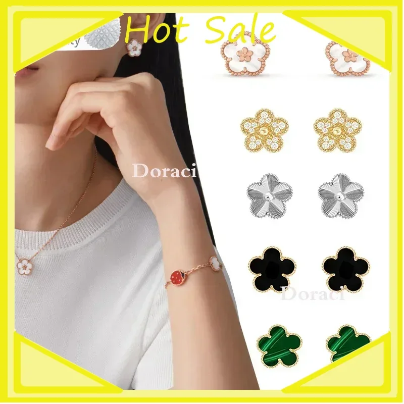 S925 Silver French High Quality Original Logo Jewelry Lucky Grass Earring,Classic and Noble Style for Valentine's Day Gifts