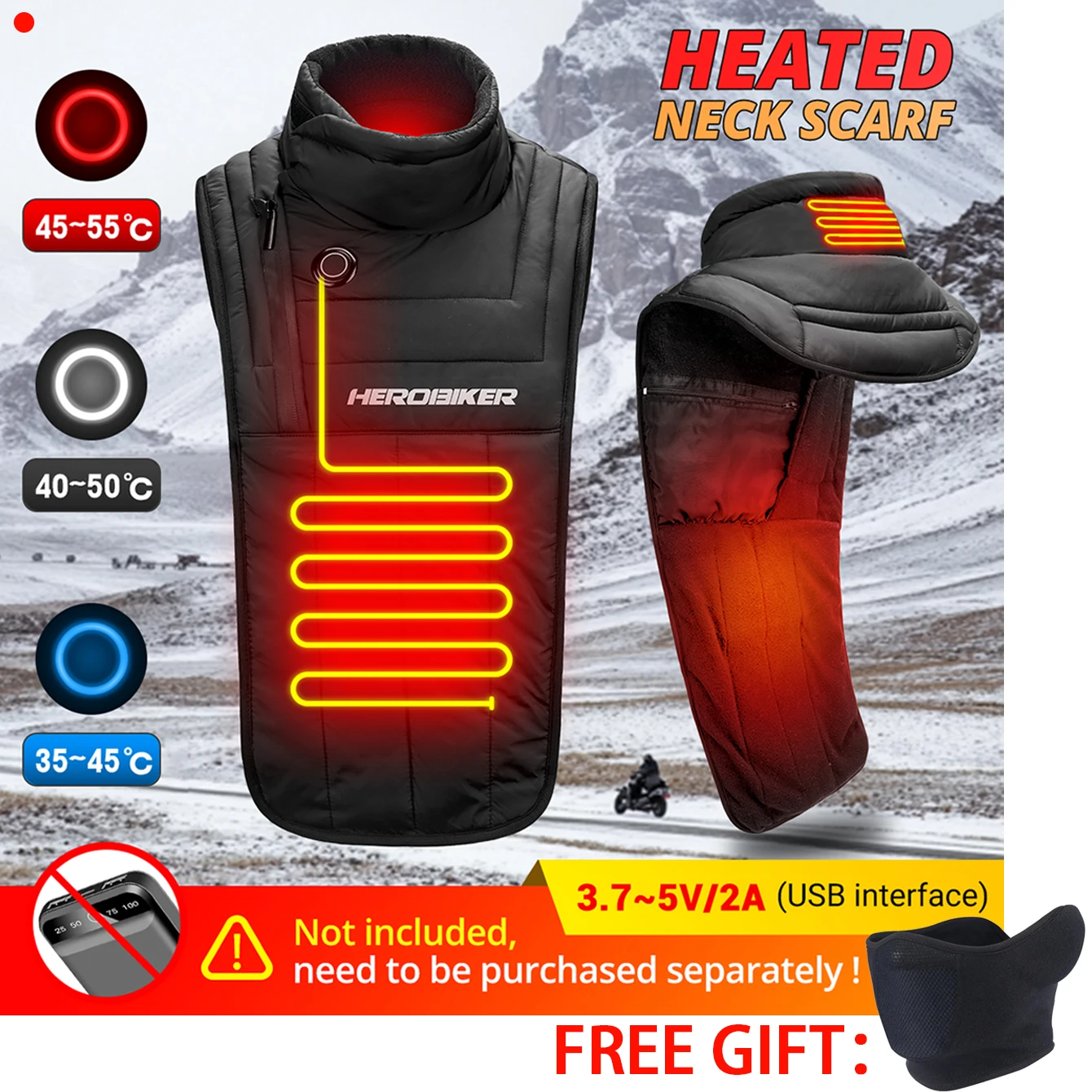 

Autumn And Winter Electric Heating Warm Scarf Outdoor Sports Skiing Windproof Warm Neck And Chest Men And Women Warm Equipment