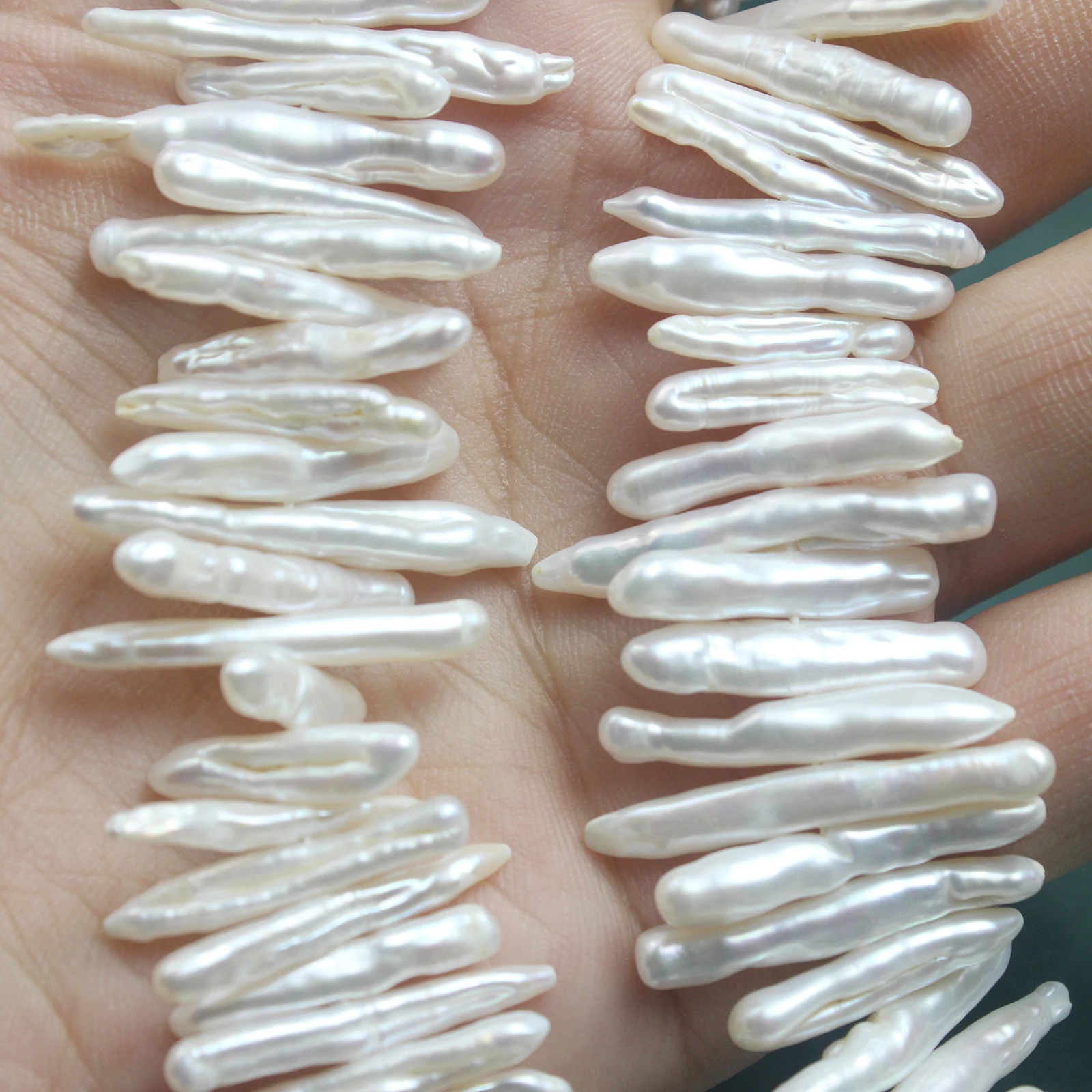 Natuurlijke Zoetwaterparel Witte Barokke Middelste Gat Tandenstoker Lange Strip Vorm Losse Kralen Armband Ketting Oorbel Kralen