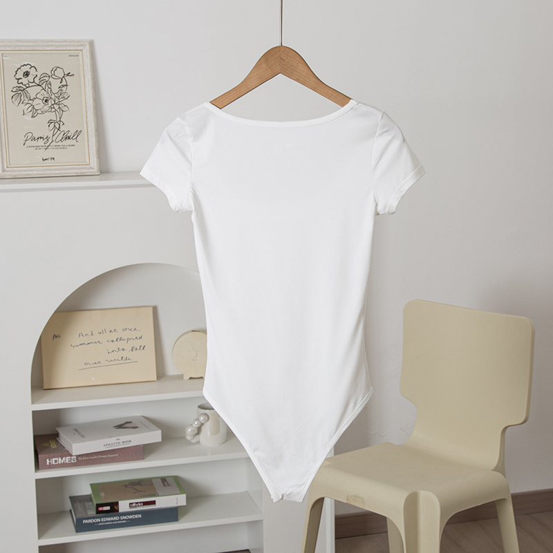  Women Casual Sexy Slim Beach Vacation Jumpsuit Bodycone Short Sleeve Round Neck Bodysuit Seamless Clubwear Basic Shirt Blouses 