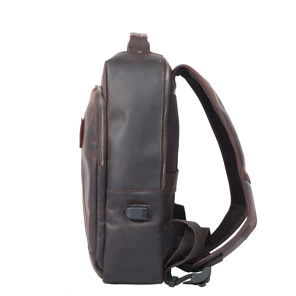 S.WORKER Vintage Echtleder-Rucksack Laptop-Tasche Crazy-Horse-Leder Schultasche Outdoor-Reise-Weekender-Schultertasche – Detail 7