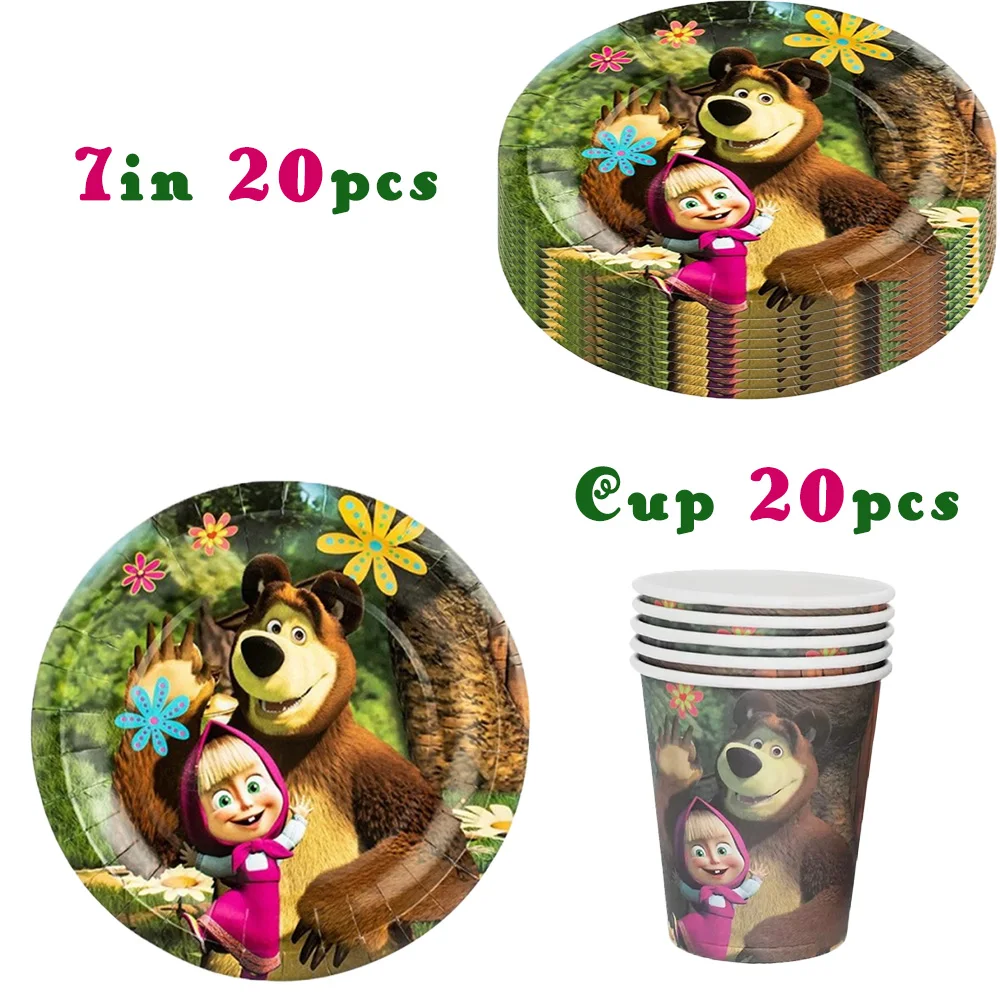 Mascha und der Bär Geburtstagsparty Banner Luftballons Teller Becher Servietten Tischdecke Mädchen Cartoon Partyzubehör Dekoration Babyparty – Detail 17