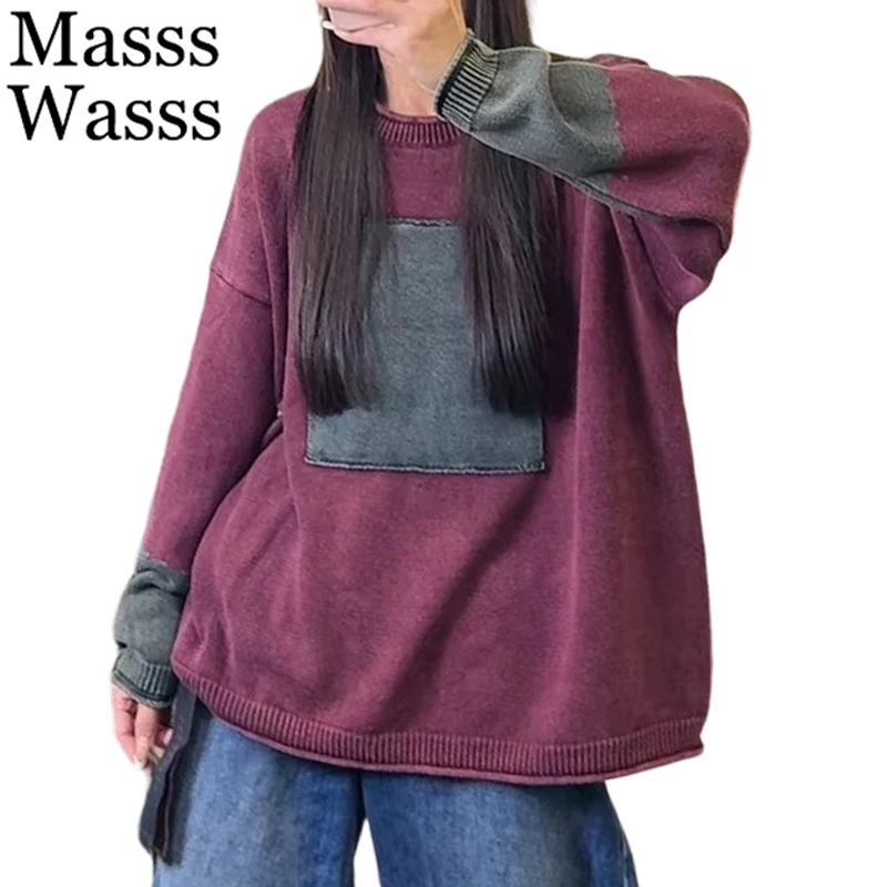 

Masss Wasss 2025 Winter Womens Fashion Oversized Vintage Sweaters Ladies Loose Leisure O Neck Jumpers Classic Knitted Pullover