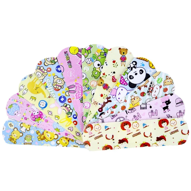 Woundplast Cartoon Band Aid para crianças Kawaii ferida emplastros, estampas aleatórias dos desenhos animados, patches de pele para crianças, primeiros socorros, 100pcs por conjunto