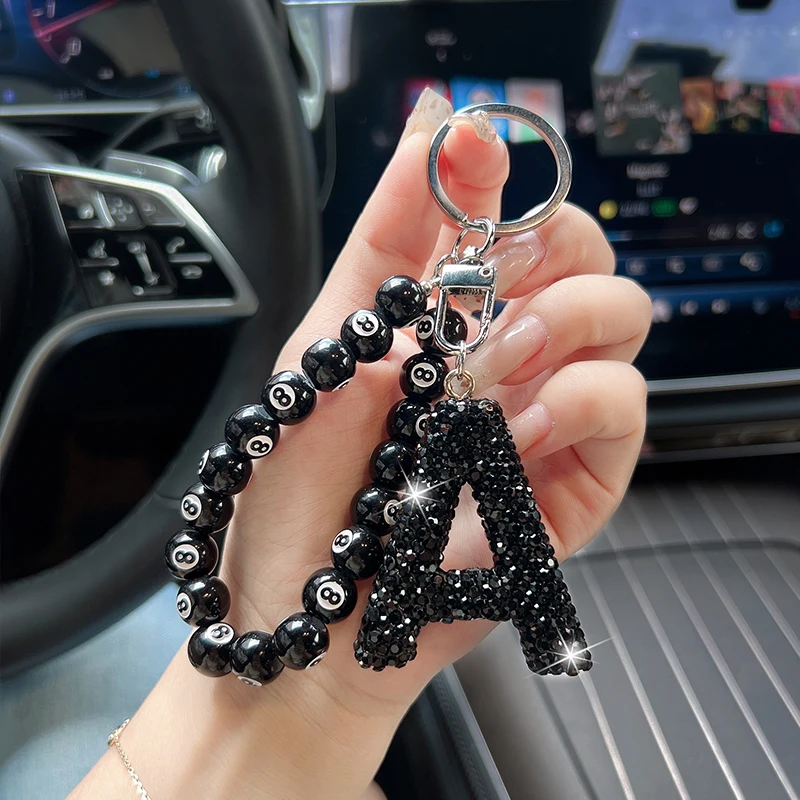 Creative Black 8 Billiards Beads Car Keychain Exquisite English Letter Bag Pendant Unisex Key Chain