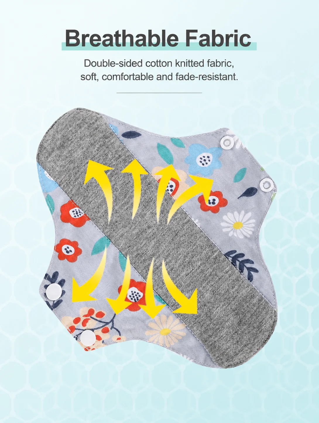 2 Pack Assorted Colors Reusable Washable Cotton Sanitary Pads 18cm/23cm/28cm Graphene Antibacterial Leakproof Panty Liner