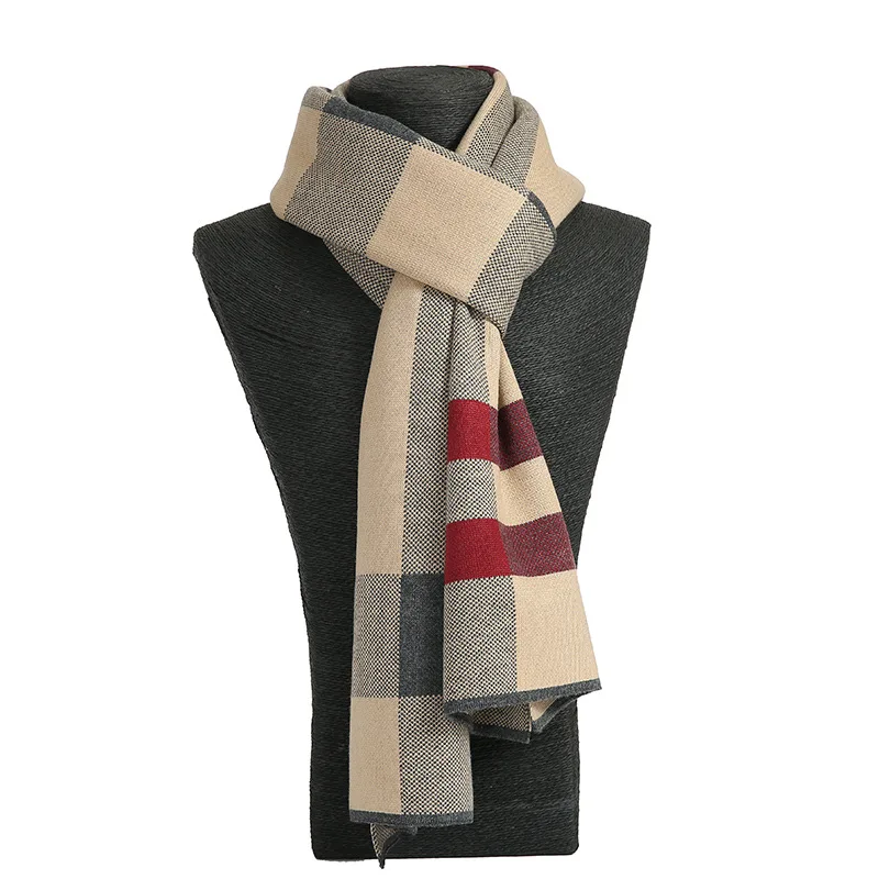 32 Colors Warm Winter Boyfriend Gift Muffler Fashion Scarves Men Faux Cashmere Thick Ring Male Long Plaid Business Scarf