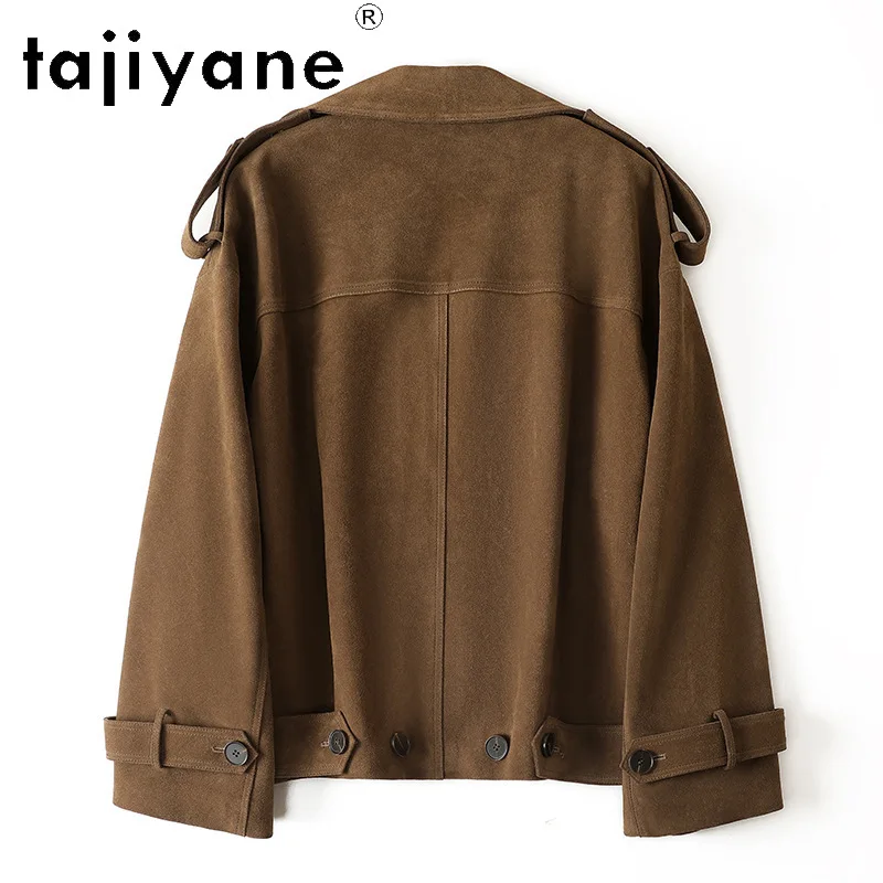 TAJIYANE Genuine Leather Jacket Women Cow Suede Vintage Jackets of Woman Oversized Outerwear Lapel Leather Trench Coat Jaqueta