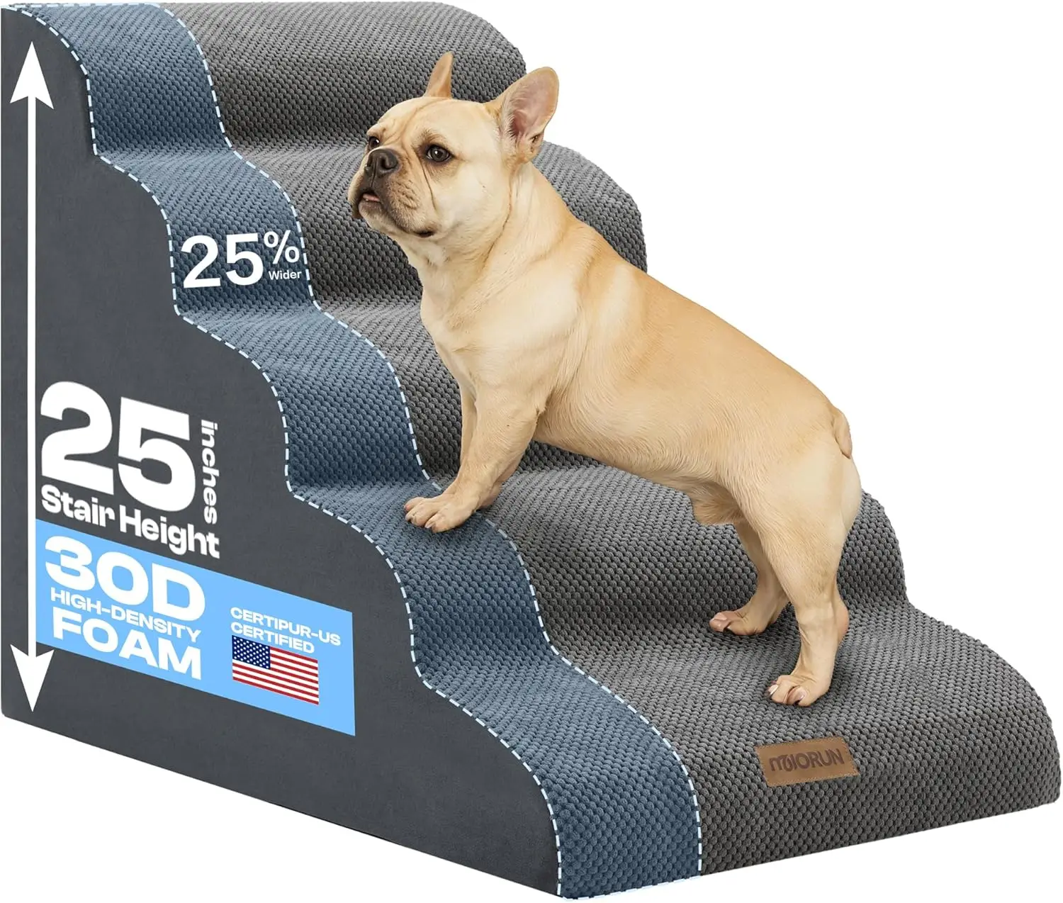 

Extra-Wide Dog Stairs for Large Dogs Up to 80lbs, 25" High Bed Steps with Washable Cover, 5-Step Foam Ladder for Pets, Gray