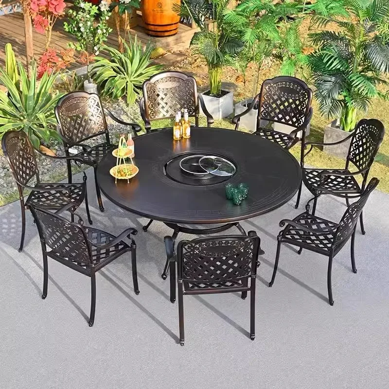 

Outdoor tables and chairs electric barbecue dining table cast aluminum open-air courtyard outdoor garden wrought iron home leisu