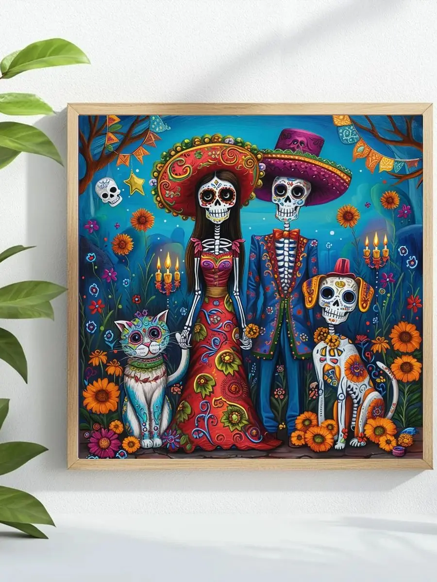 1 Stück 40x40 cm/15,74 Zoll "Tag der Toten" gestempeltes Kreuzstich-Set DIY-Kit 11CT/14CT Joy Sunday Wandbild Vollstickerei – Detail 1