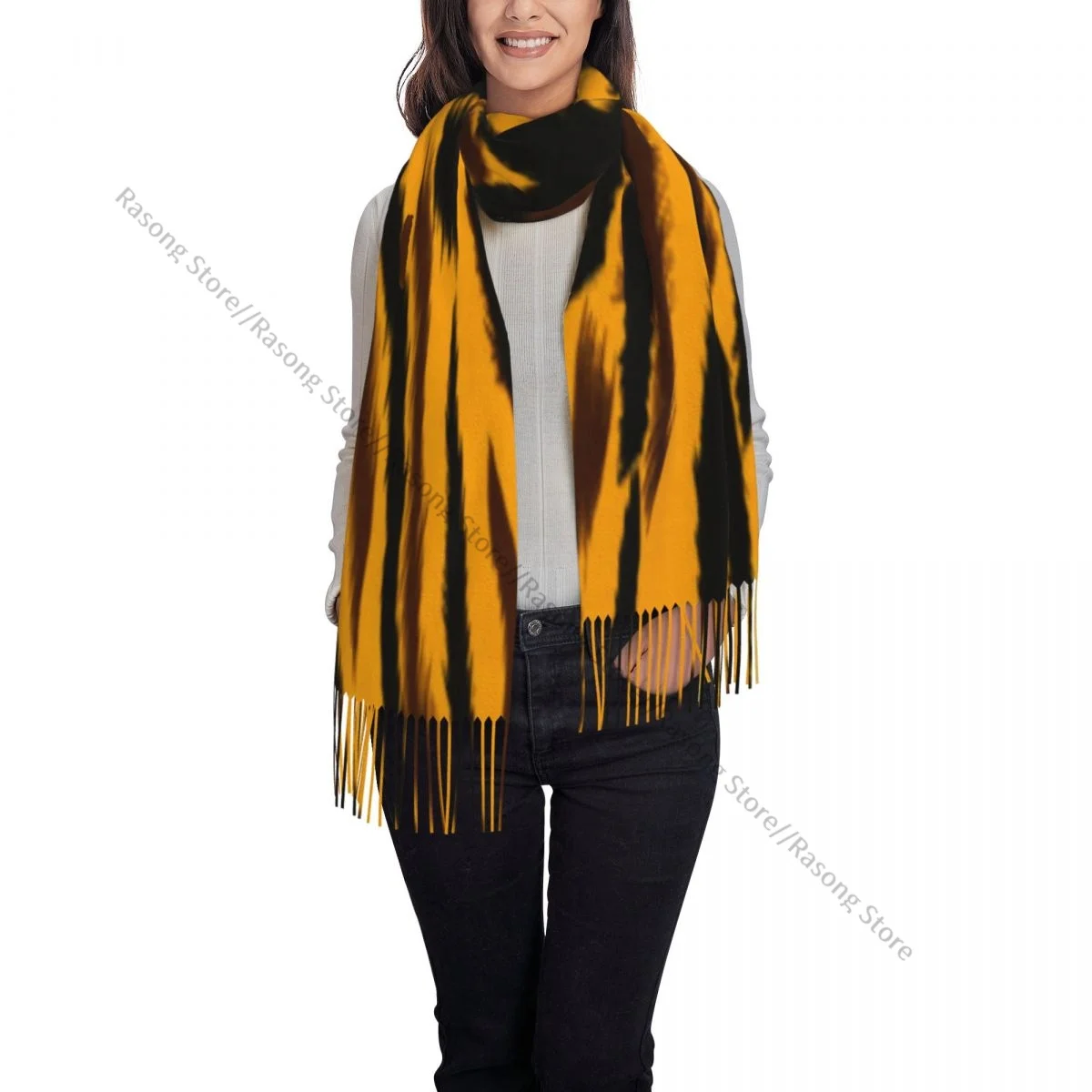 Tiger Texture Winter Scarf Shawls Wrap Women Men Warm Bufanda Tassel Scarves