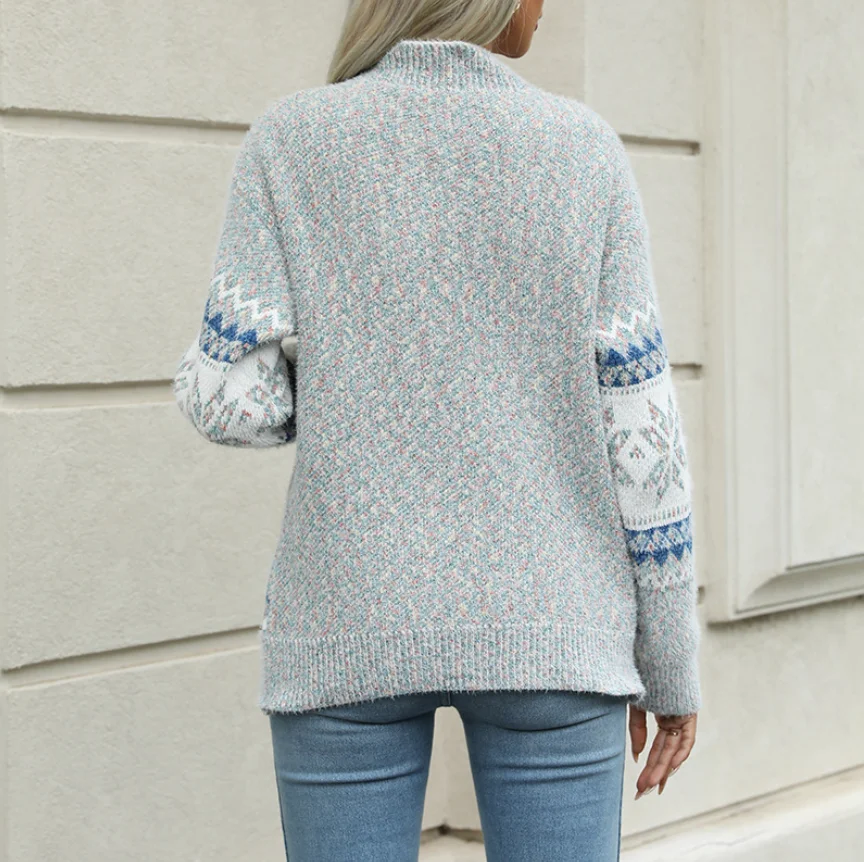 

Women's Sweater 2025 Latest Hot Selling Style Casual Half High Neck Snowflake Casual Fashion Knitted Sweater for Women
