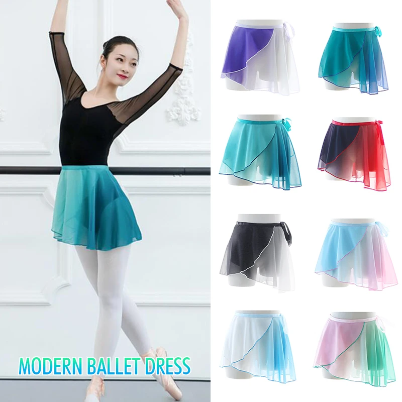 

Women Chiffon Dance Skirts Gradient Irregular Mini Skirt Polyester Translucent Skirt Gymnastics Ballet Training Wear Hip Scarf