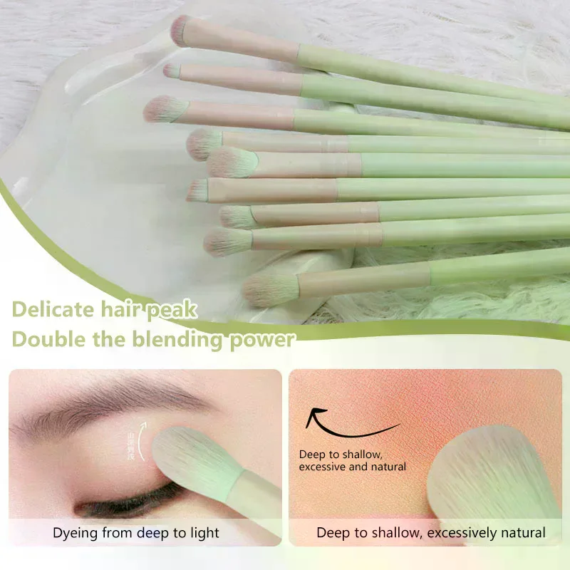 10/12 Pcs Crescent-shaped Makeup Brushes Complete Set Of Foundation Loose Powder Blush Concealer Eye Shadow Professional Set