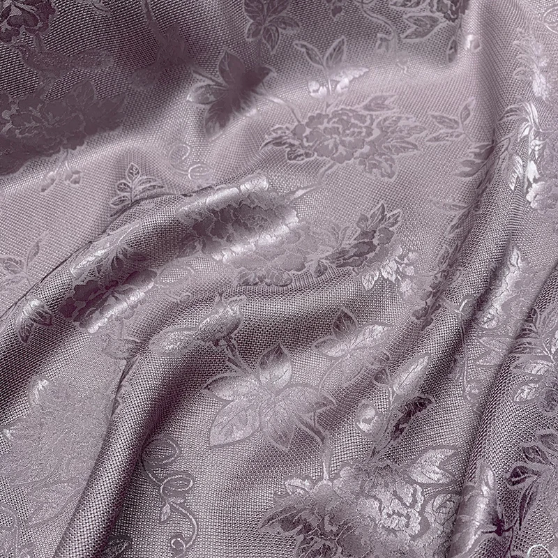 

1 meter 100% Mulberry Silk 22 momme Heavy Jacquard Silk Fabric Gray Purple Color 114cm 45" wide by the yard JX175