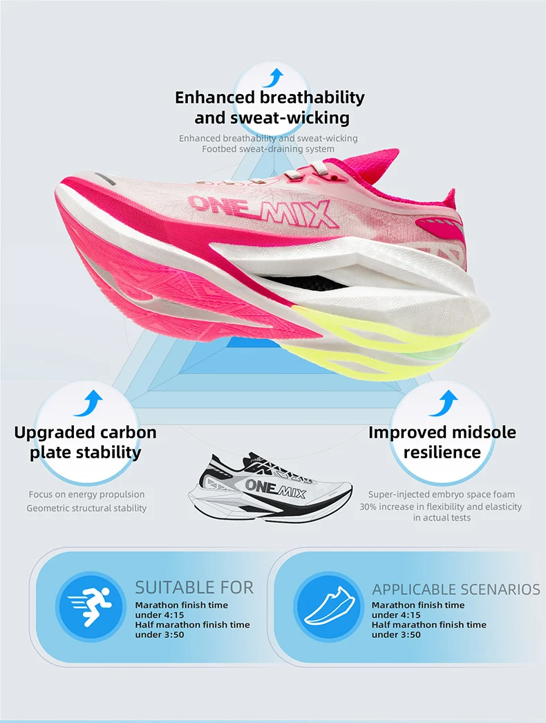 ONEMIX Professional Marathon Racing Running Training Shoes Men Full-length Shock Absorption Sports