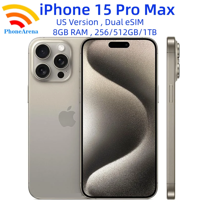 Оригинальный мобильный телефон iPhone 15 Pro Max 256/512 ГБ, 1 ТБ ПЗУ, двойной eSIM, 8 ГБ ОЗУ, 6,7 дюйма, оригинальный сотовый телефон Retina OLED NFC A16 15ProMax, разблокированный 5G