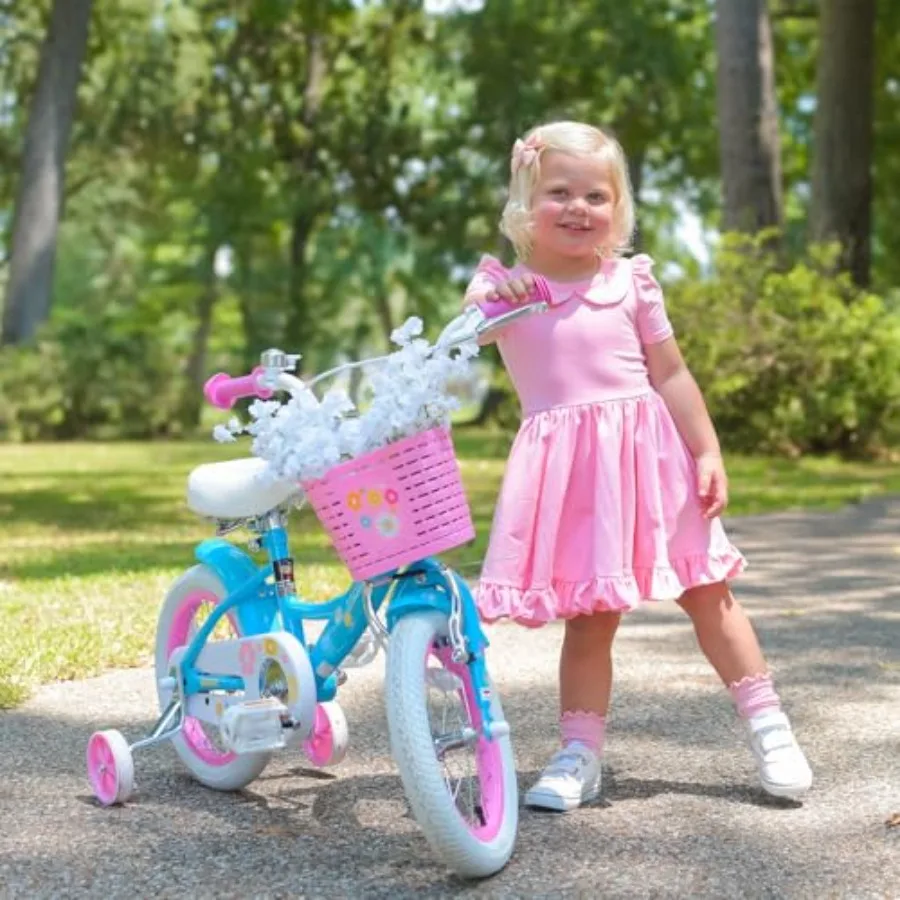 Bicicleta Maggie Girls de 12-20 pulgadas para niños de 2 a 13 años, bicicleta estilo princesa con asiento de muñeca, cesta, ruedas de entrenamiento, múltiples colores