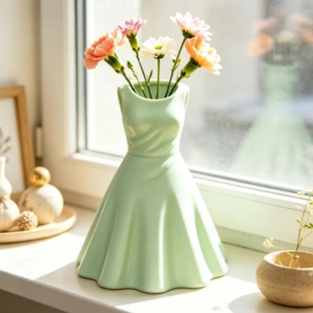 Flower Arrangement 3D Printed Princess Dress shape Vase Plastic Romantic Skirt Pencil Holder Creative Pen Holder Bedroom Decor