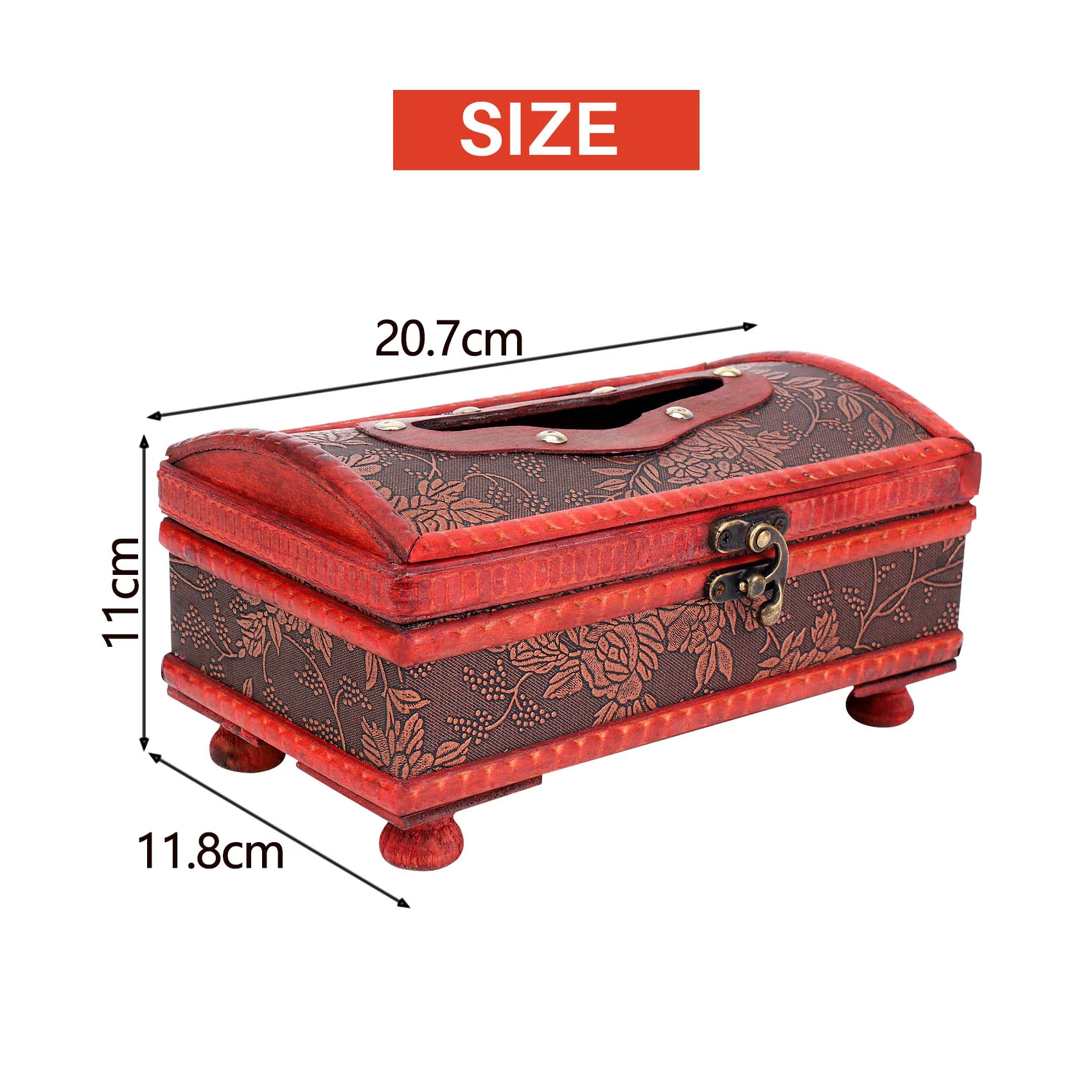 File storage in Stock New Arrivals Retro Copper Ring Pattern Wooden Paper Box Holder Decor New:Retro Red