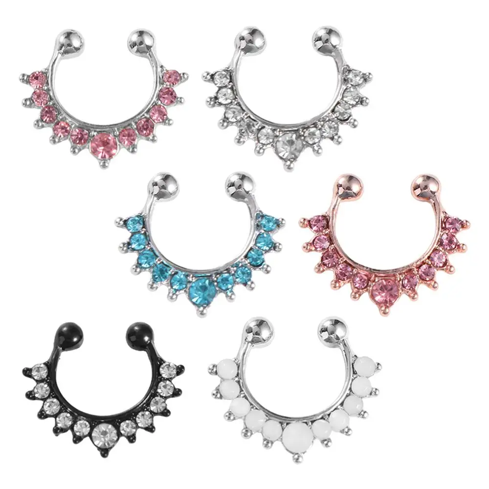 Retro Unisex U Shape Punk Rhinestone Metal Bear Nose Cuff Body Jewelry Fake Nose Ring Nose Stud