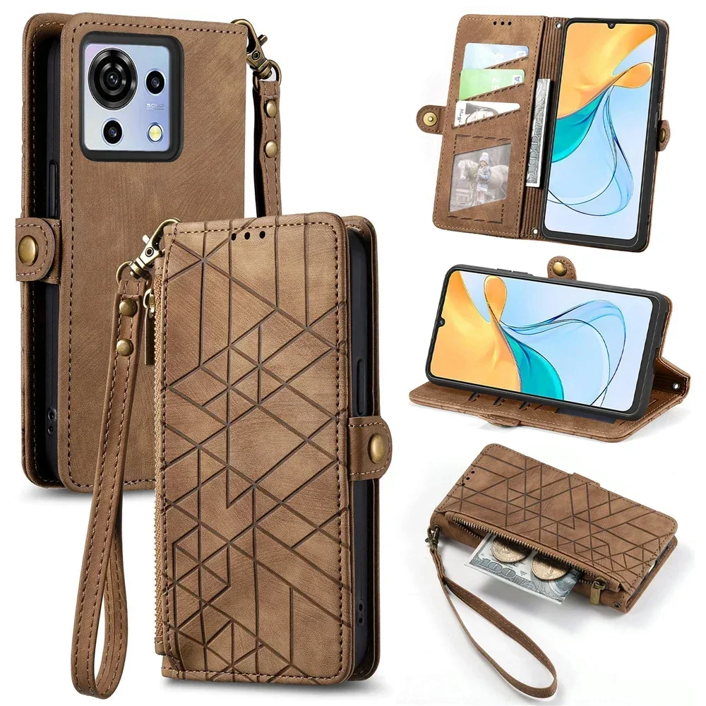 

For ZTE Axon 50 60 Lite 40 Ultra 5G Crossbody Zipper Wallet Leather Case For Blade V50 Smart V60 V41 V40 Vita A75 A73 A72 Cover