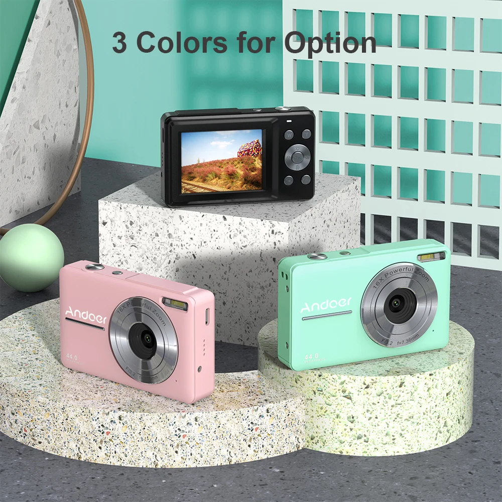 

Andoer Portable 1080P Digital Camera Video Camcorder 44MP Auto Focus 2.5 IPS Screen 16X Digital Zoom Anti-shake Face Detect