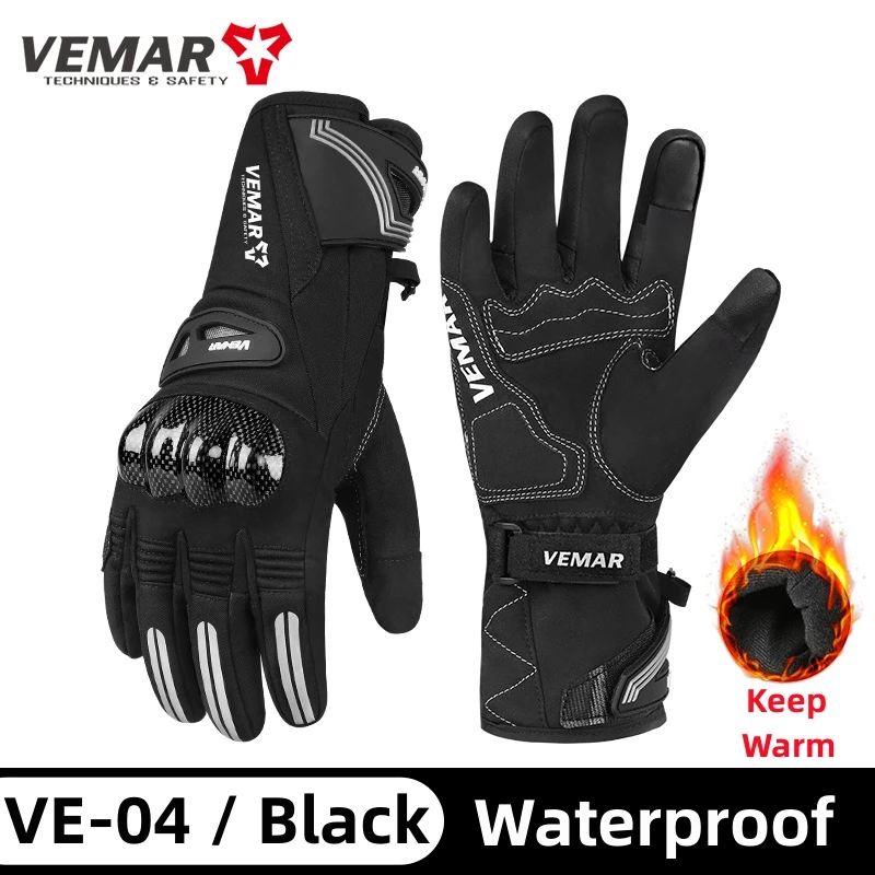 VEMAR Winter Waterproof Windproof Thermal Motorcycle Gloves Full Finger Long Cuff Touchscreen Motocross Riding Gear Men Women