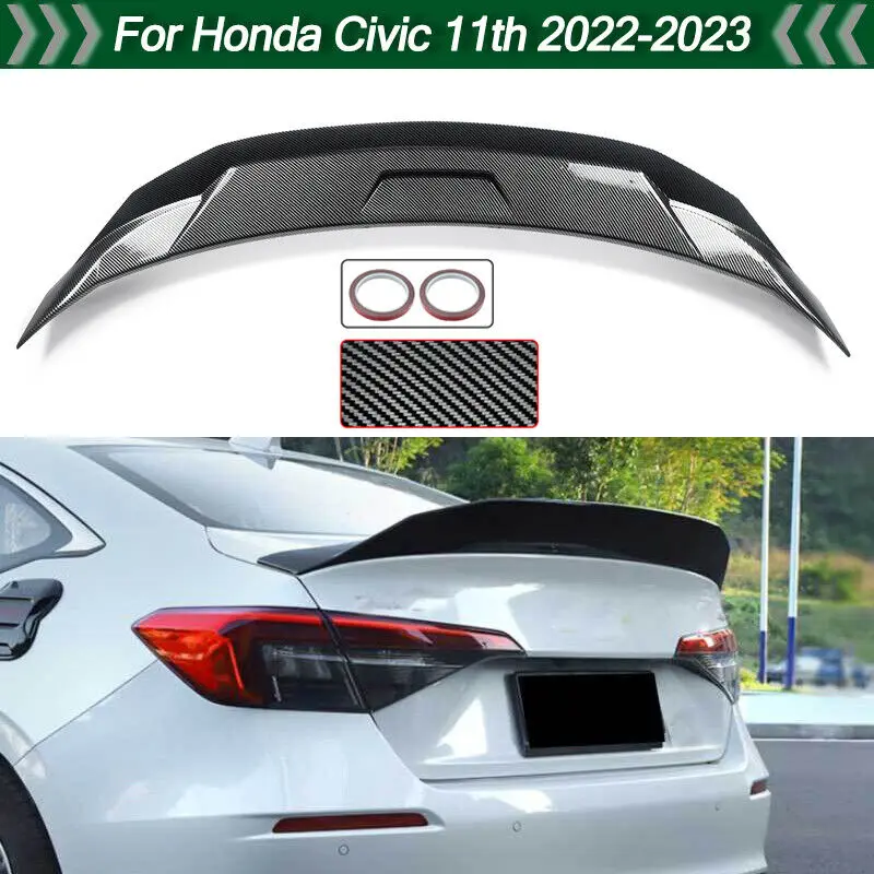 JDM Style Highkick Trunk Spoiler For Honda Civic 11th 2022-2023 Carbon Look ABS Plastic Tuning Exterior Accessories