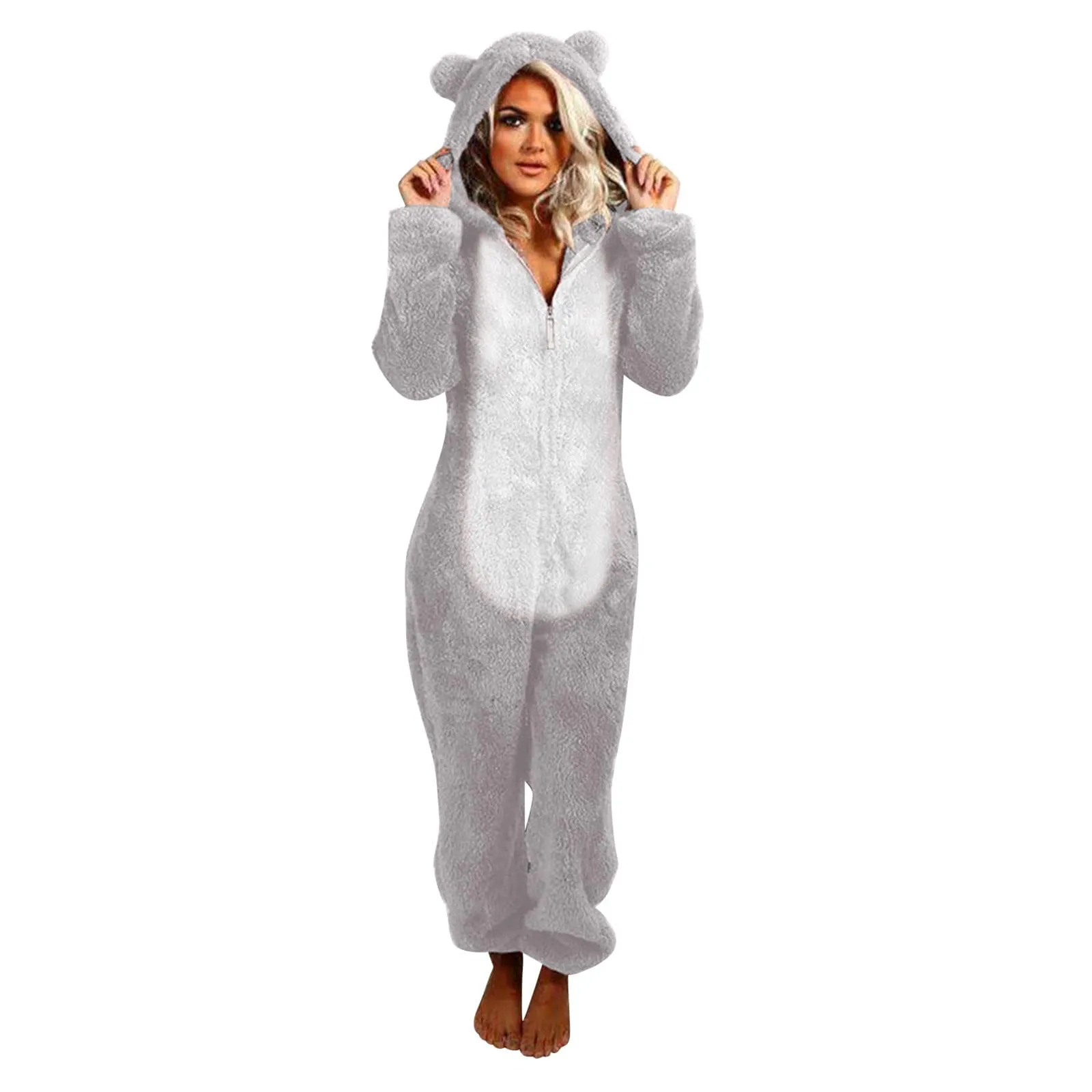 

Plus Size Coral Fleece Jumpsuit For Women Christmas Pajamas One-Piece Pyjamas Winter Warm Women Hooded Onesies Sleepwear S-3xl