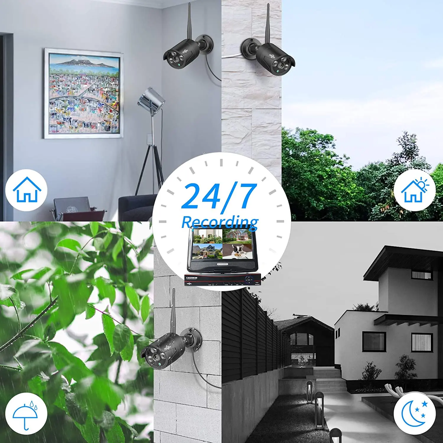 Hiseeu 8CH Wireless IP Cameras NVR Kit Outdoor Waterproof 3MP 1536P CCTV System Set With 10.1" Monitor NVR 1T Hard Disk