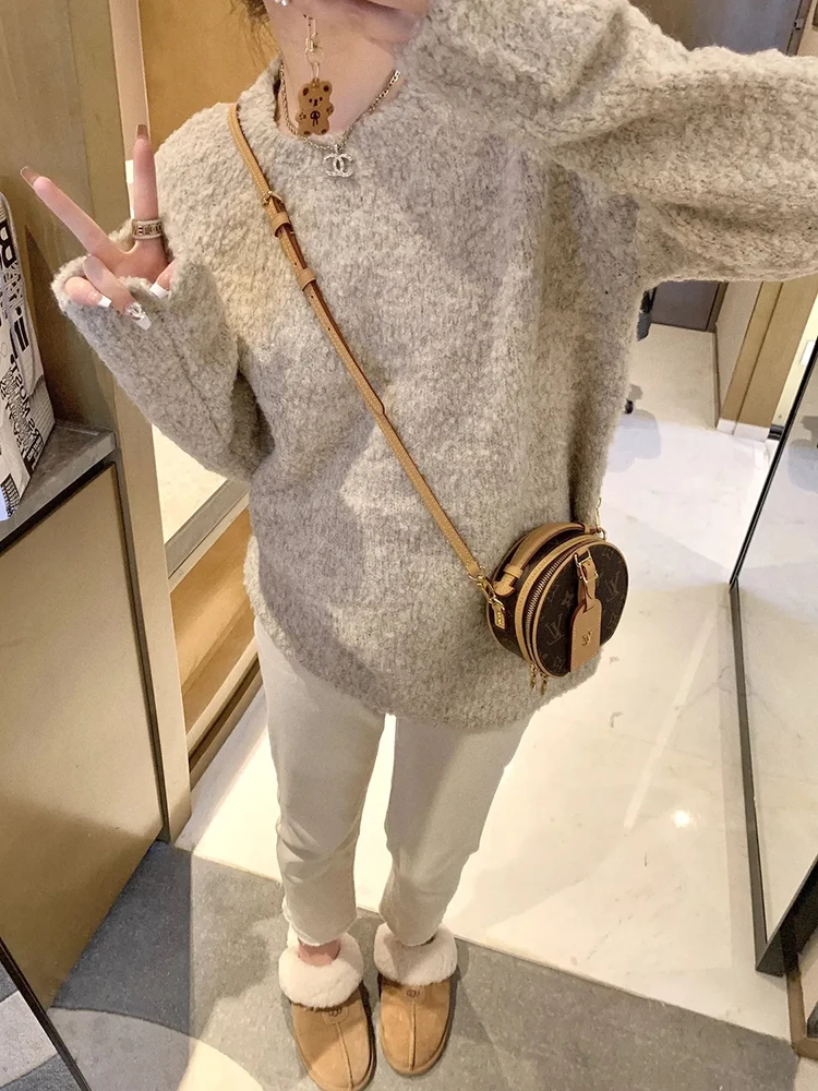 Pull tricoté à col rond pour femme, ample, Style coréen, paresseux, décontracté, Y2K, épais et chaud, assorti avec tout, nouvelle collection automne